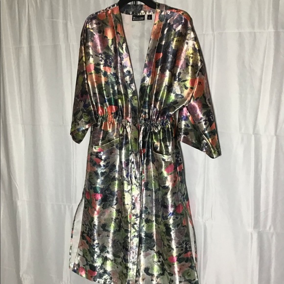 floral 3/4 sleeve long duster lightweight jacket S - Picture 6 of 6